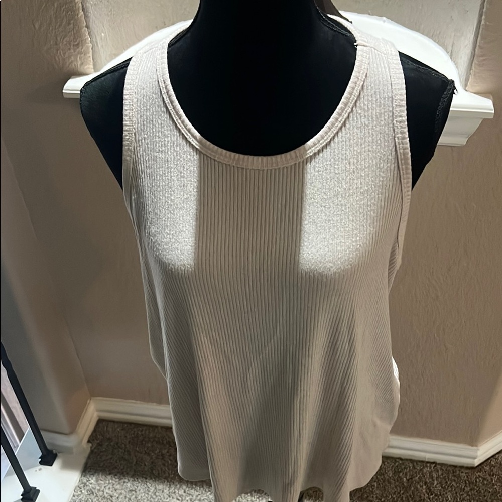 Cream Ribbed Relaxed Tank Top
